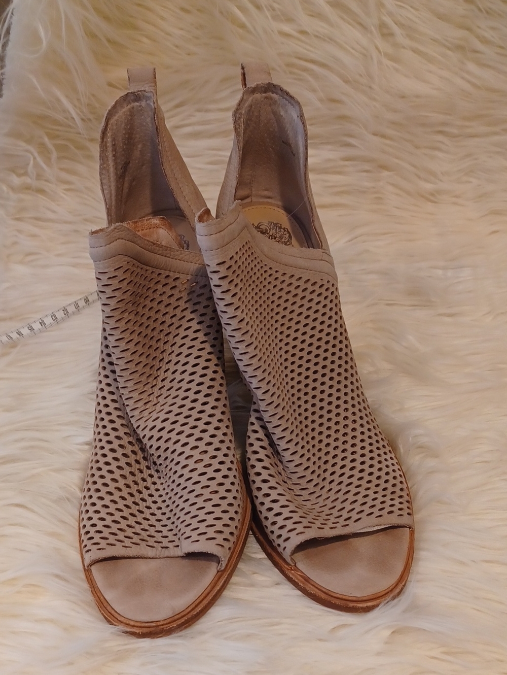 Vince Camuto Women's Taupe Perforated Peep-Toe Ankle Booties